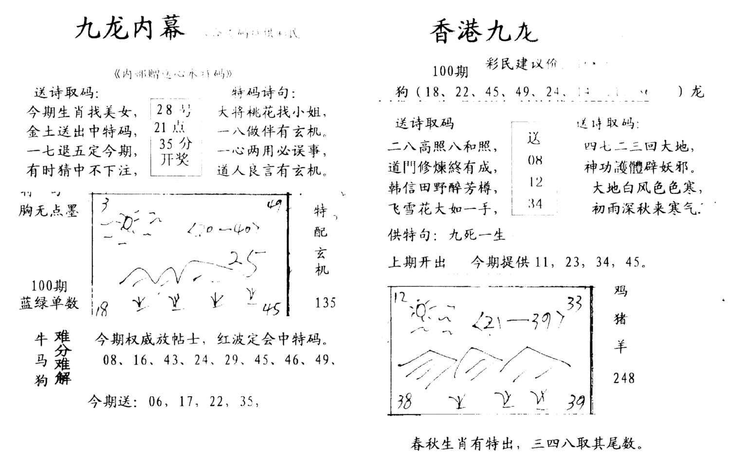 九龙内幕--开奖报-100