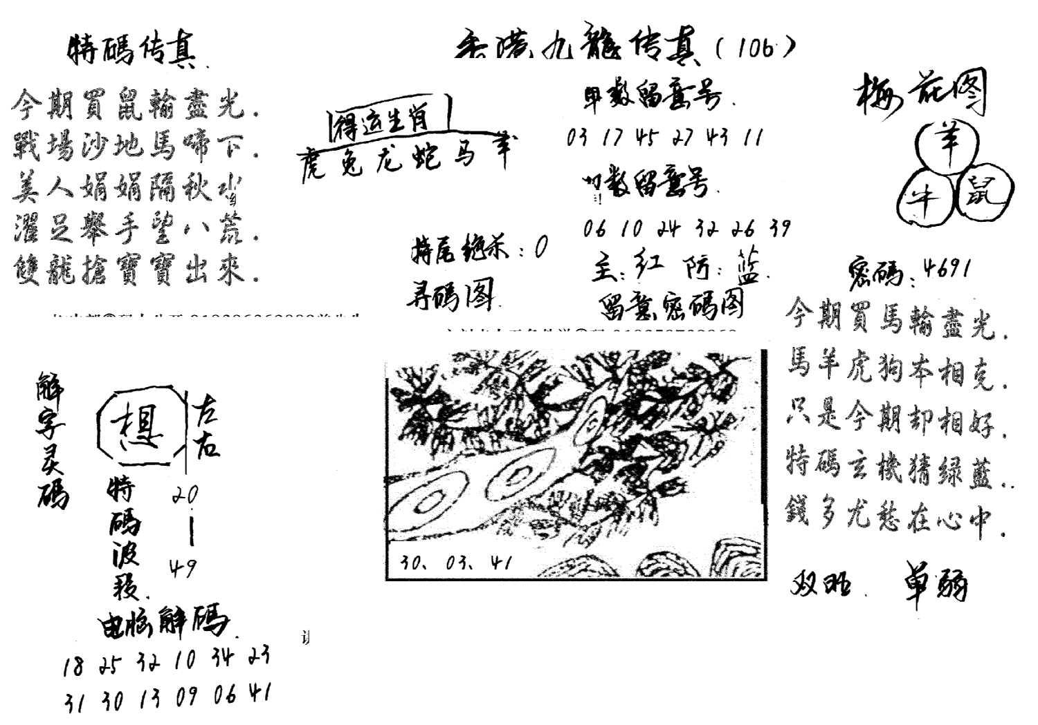 特码传真梅花图(手写版)-106