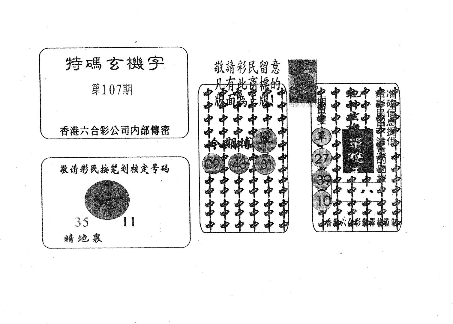 特码玄机字-107