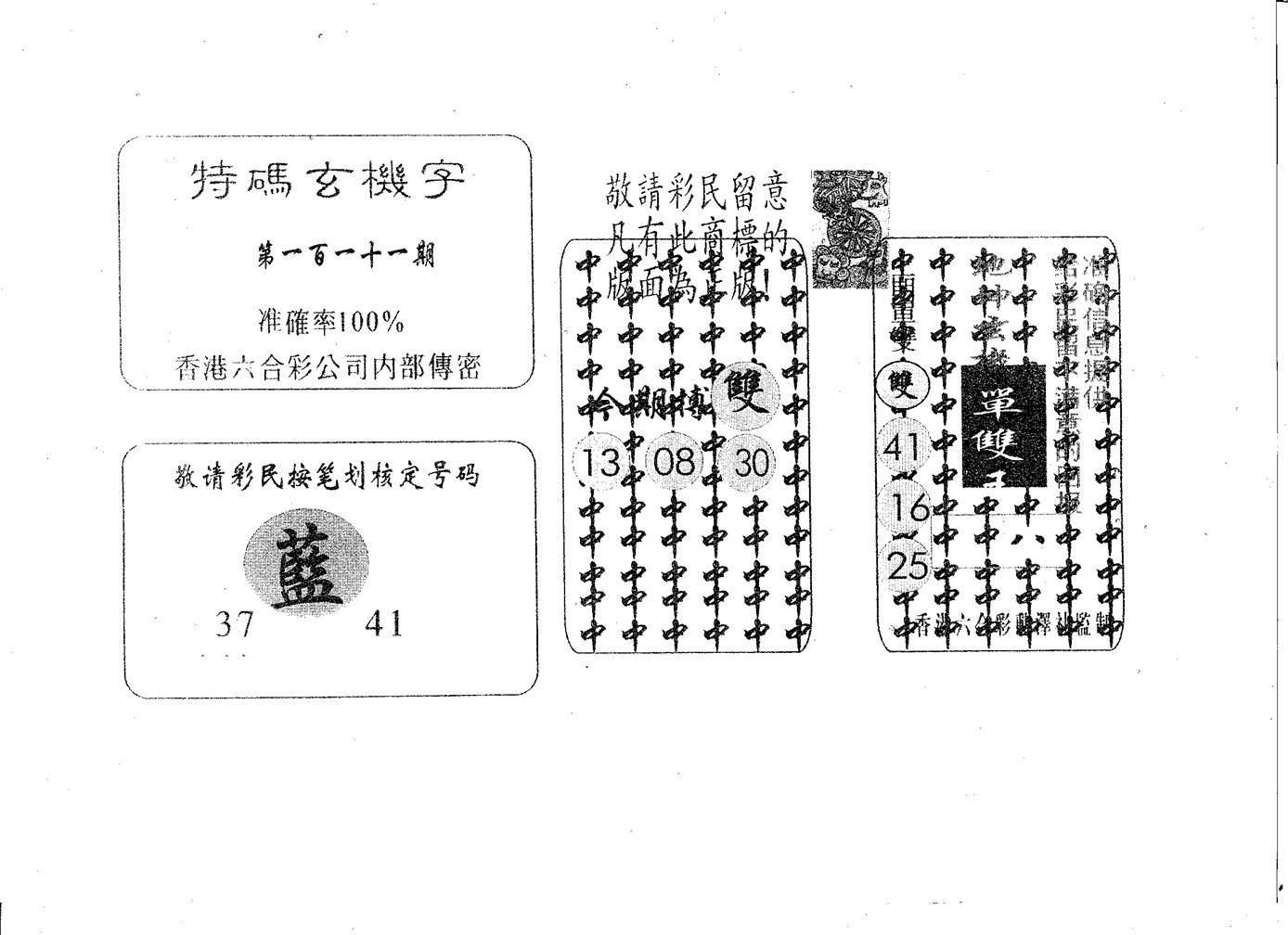 特码玄机字-111