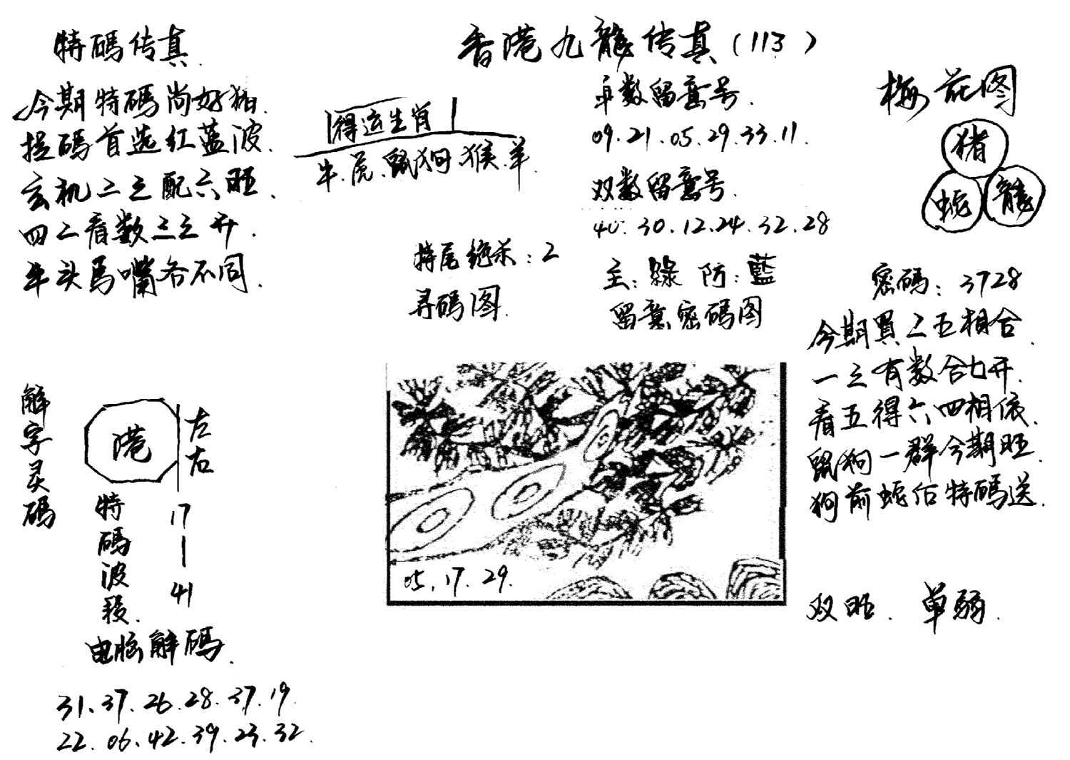 特码传真梅花图(手写版)-113