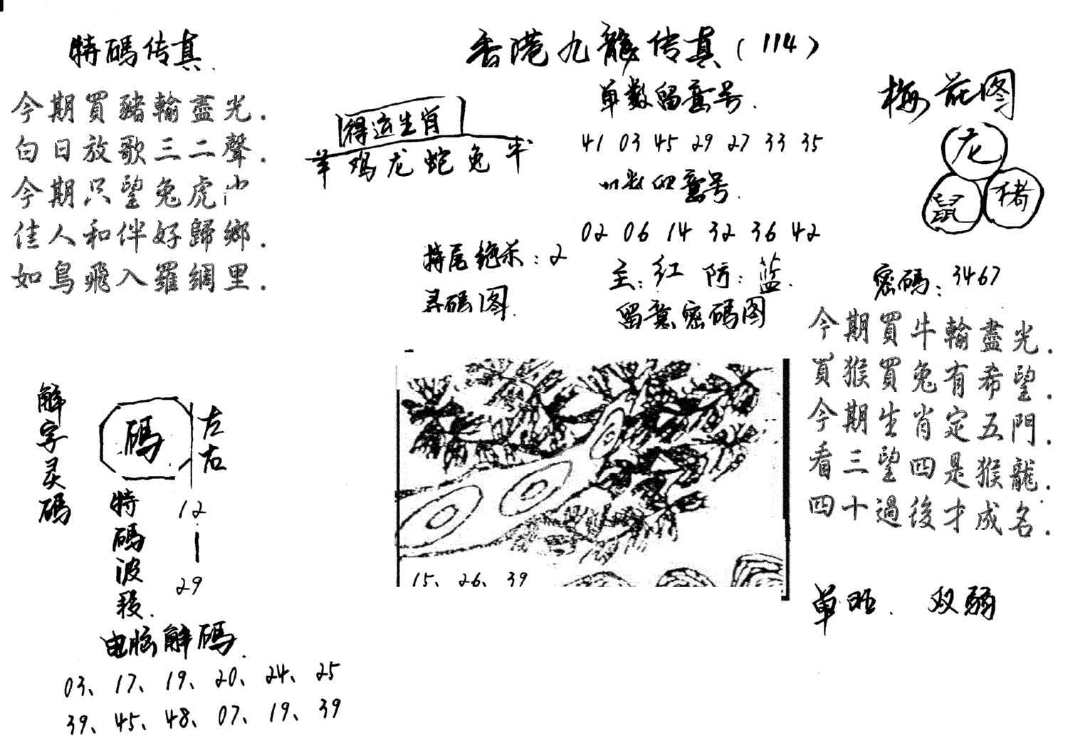 特码传真梅花图(手写版)-114