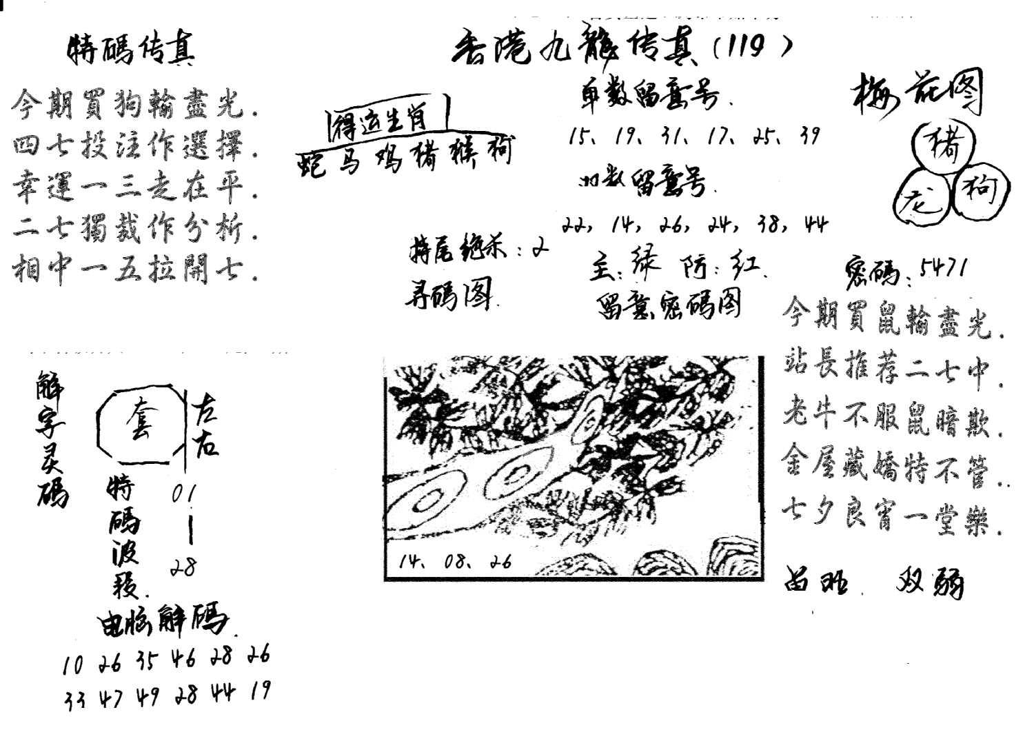 特码传真梅花图(手写版)-119