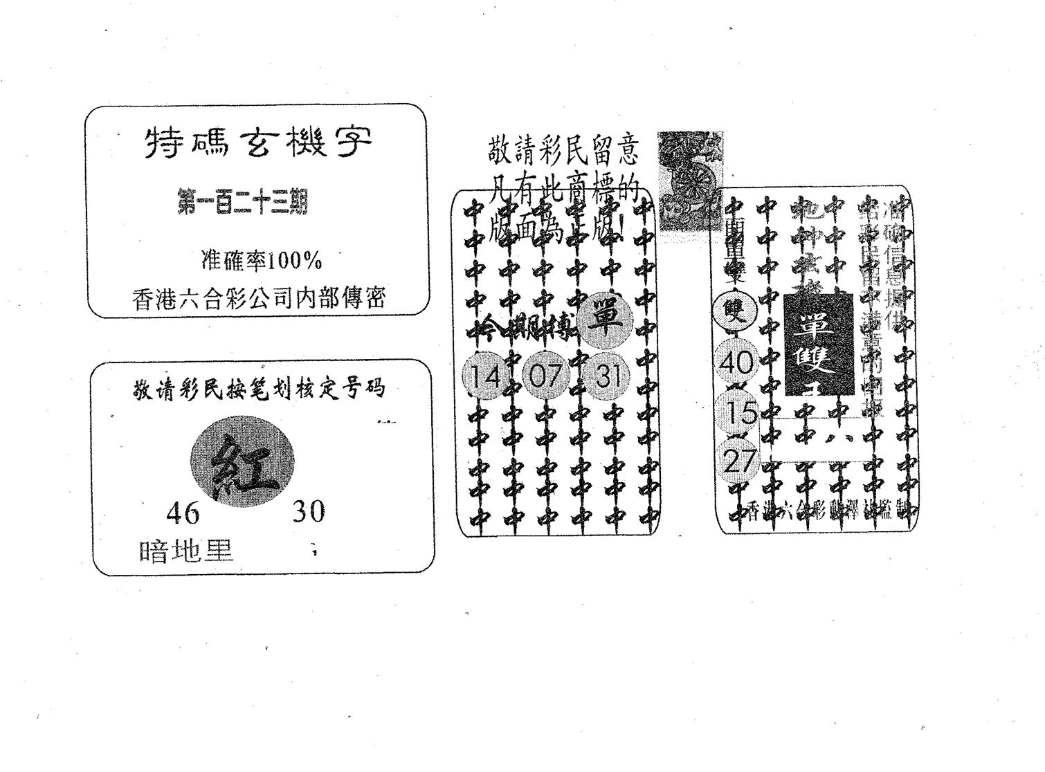 特码玄机字-123