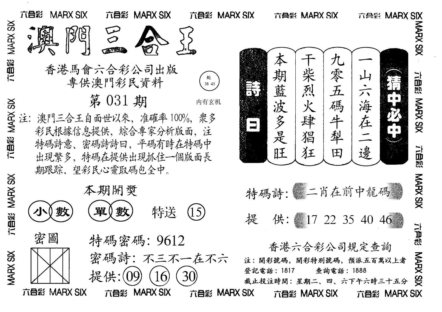 另澳门三合王A-31