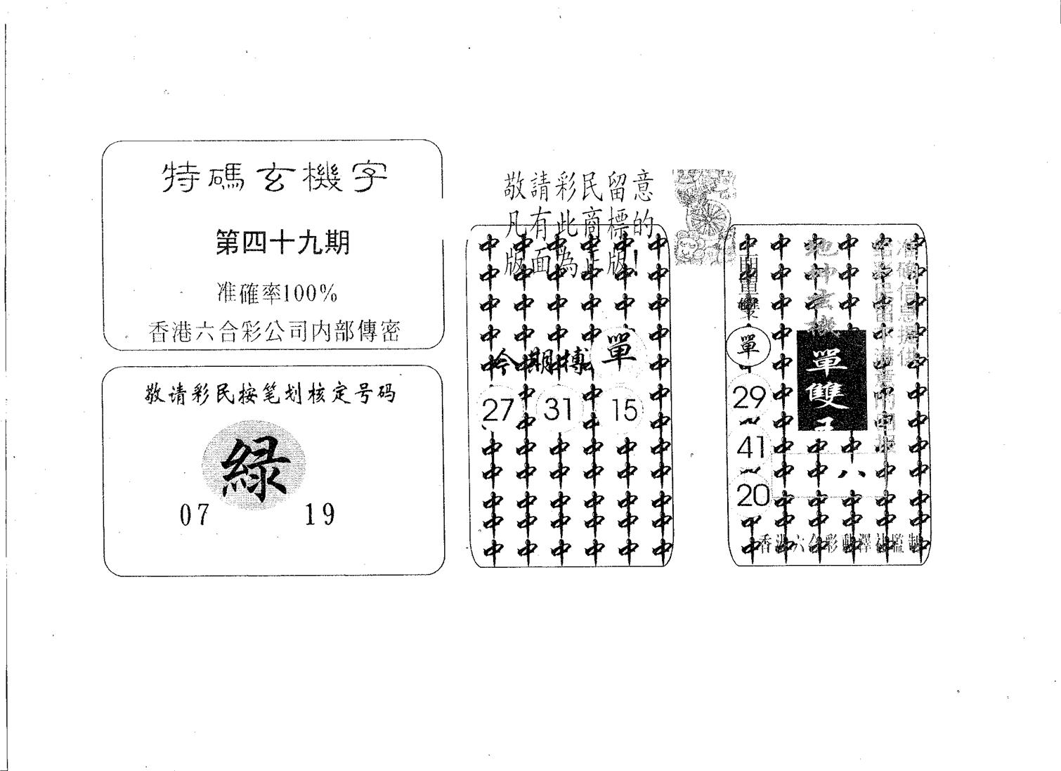 特码玄机字-49