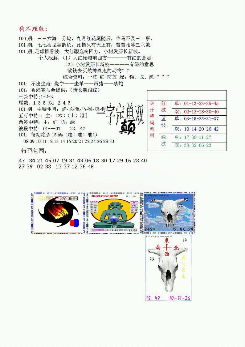 狗不理特码报-101