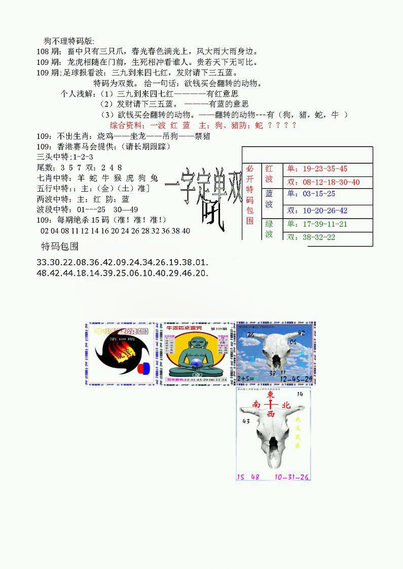 狗不理特码报-109