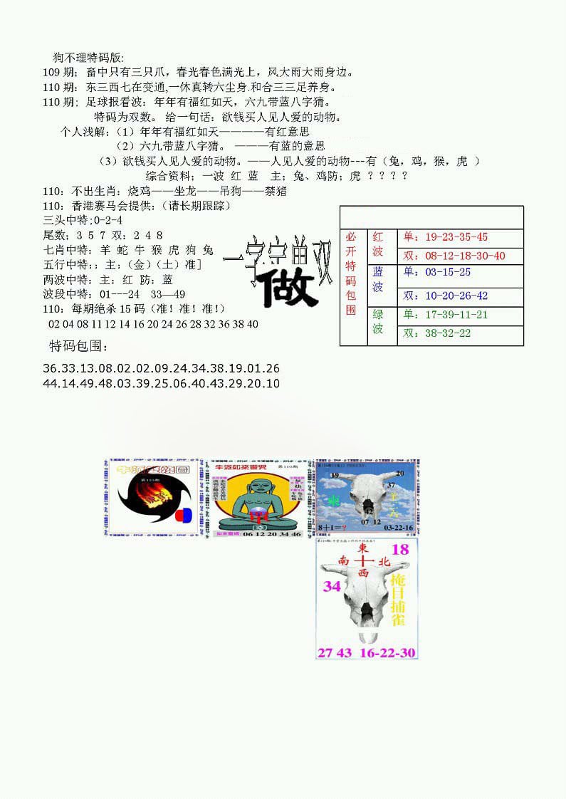 狗不理特码报-110