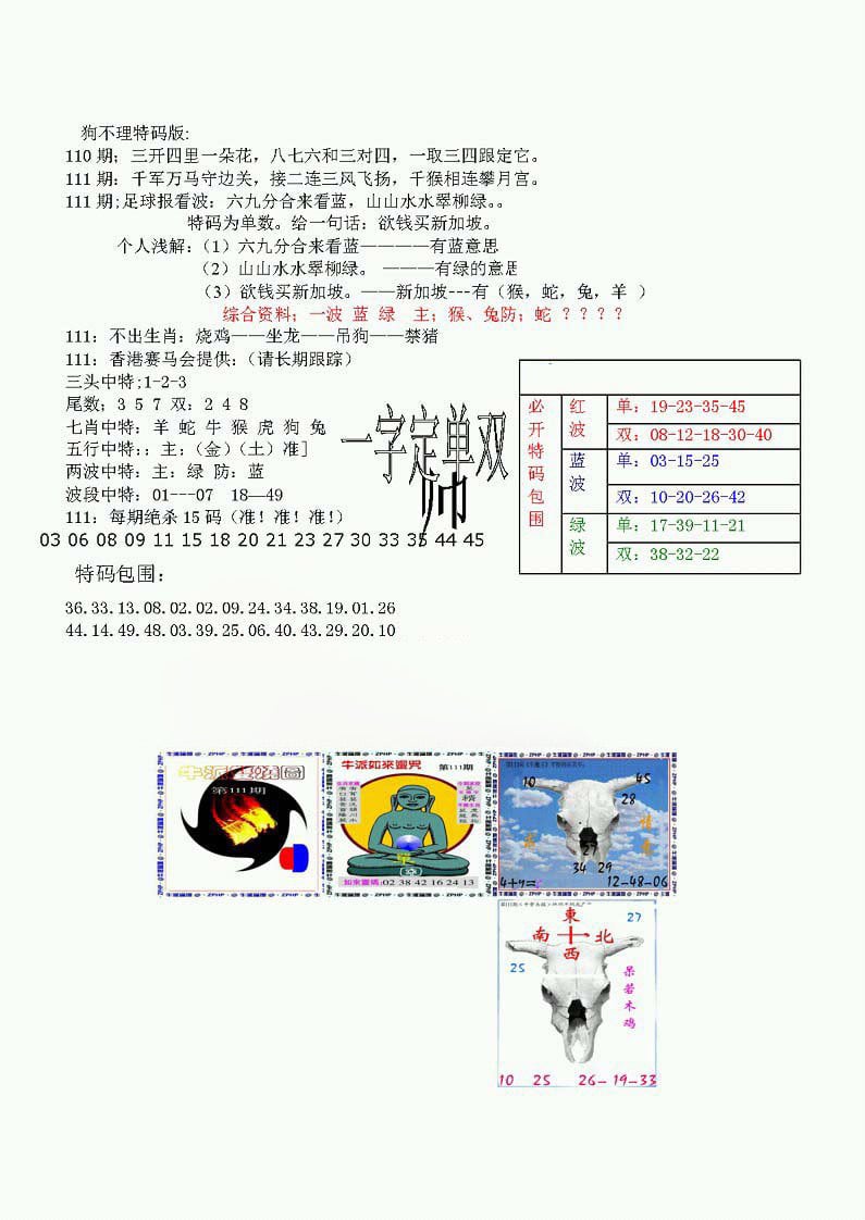 狗不理特码报-111