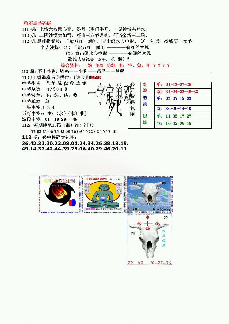 狗不理特码报-112