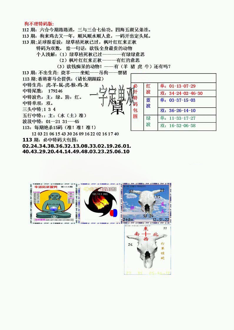 狗不理特码报-113