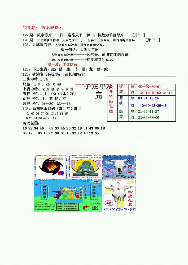 狗不理特码报-123