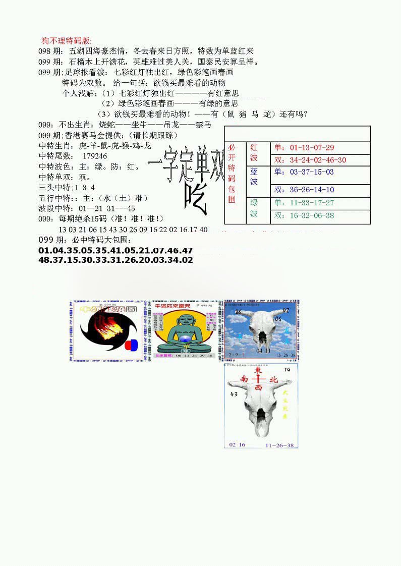 狗不理特码报-99